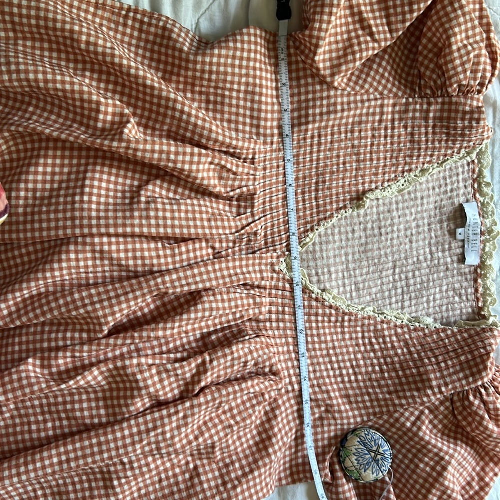 HUNTER BELL terracotta gingham Mia puff sleeve top M - Picture 7 of 7